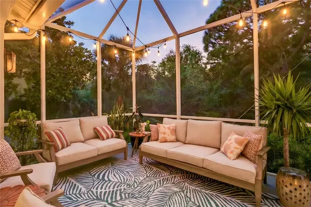 a view of garage and yard