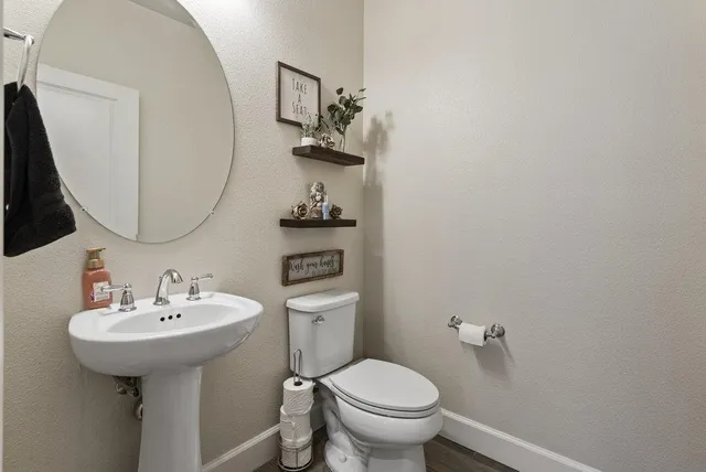 a view of a backyard with plants and wooden fence