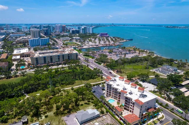 a view of a city with an ocean