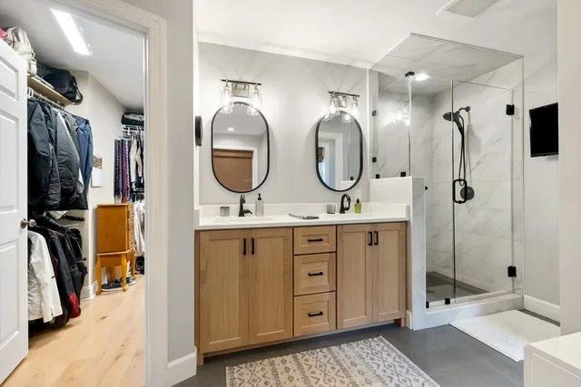 a view of a large building with a mountain in the background