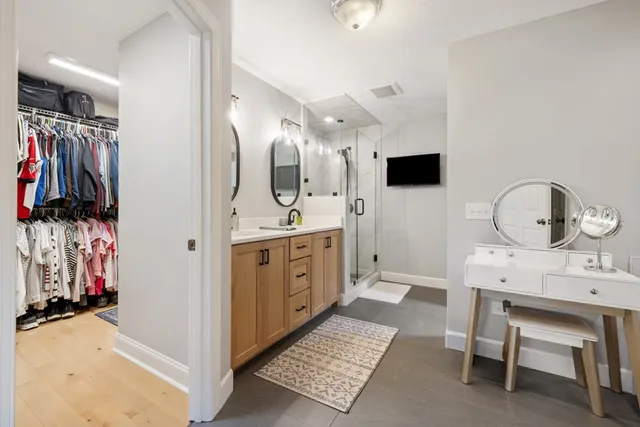 a view of a yard with swimming pool