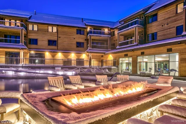 a view of a building with a patio