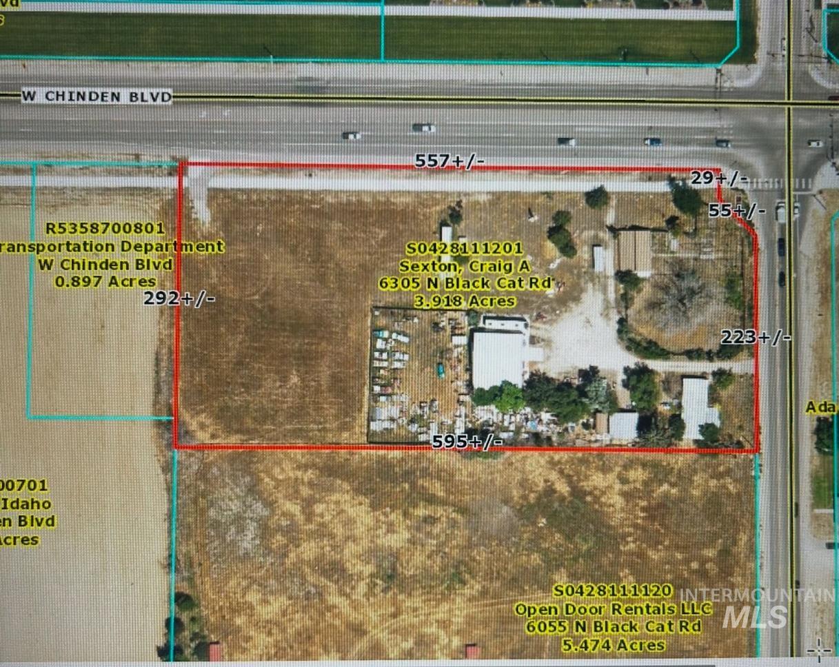 6305 North Black Cat Road Meridian, ID 83646 - Photo 1 of 2 Aerial map of property and surrounding area with property boundaries highlighted