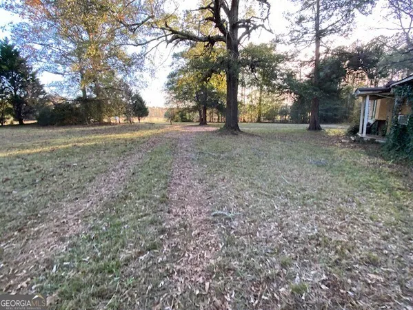 a view of a yard with lots of green space