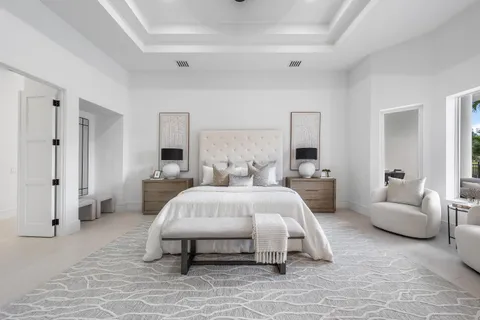 a view of a golf course with a swimming pool