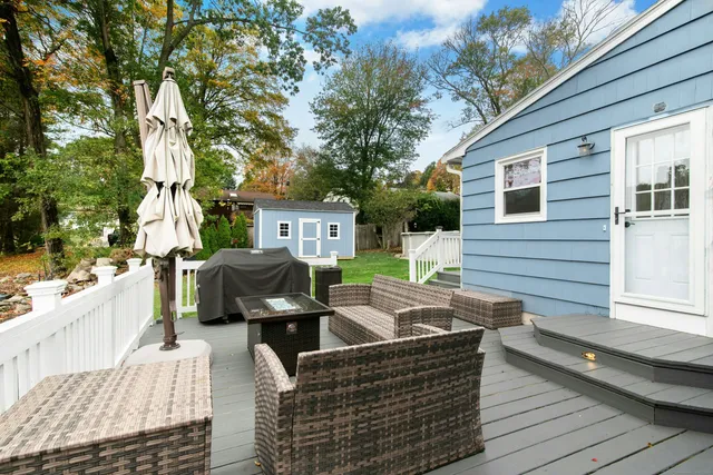 a view of a patio on the deck