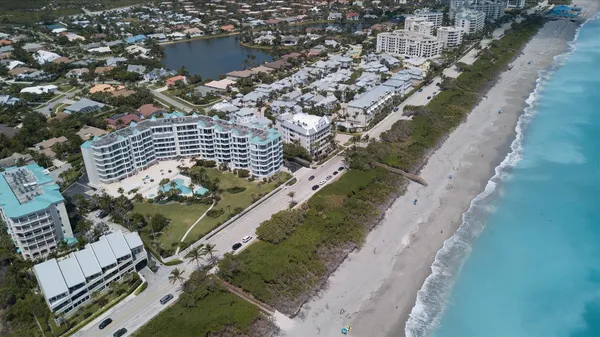 a view of a building with a garden