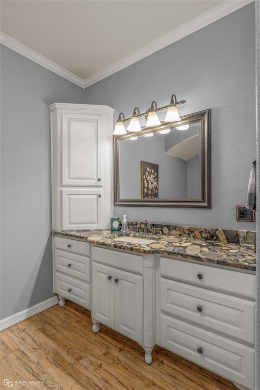 624 Holly Street Grand Cane, LA 71032 - Photo 14 of 40 Bathroom featuring vanity, light wood-style floors, and ornamental molding