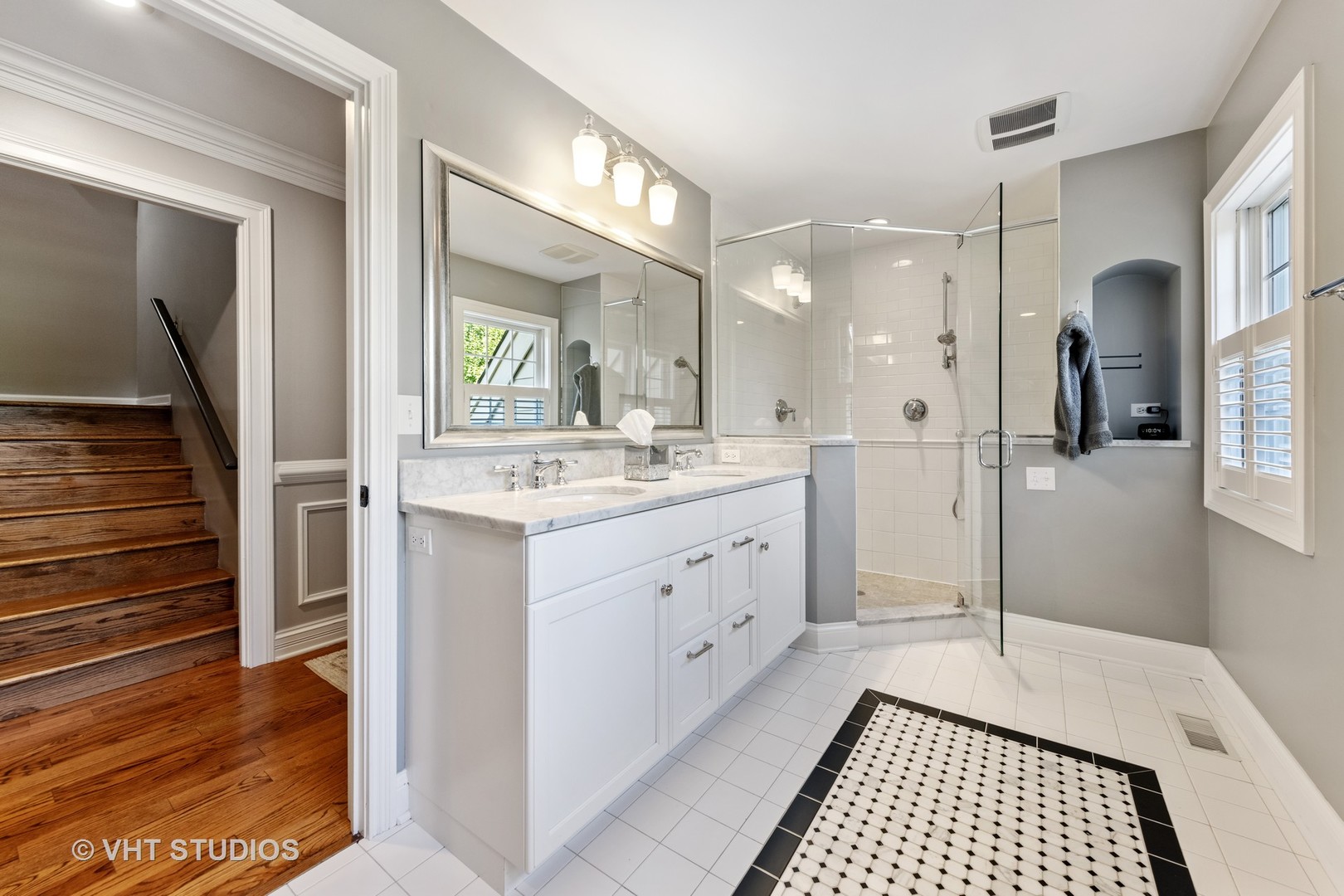 32W651 Honey Hill Circle Wayne, IL 60184 - Photo 27 of 49 a spacious bathroom with a double vanity sink a mirror and a shower