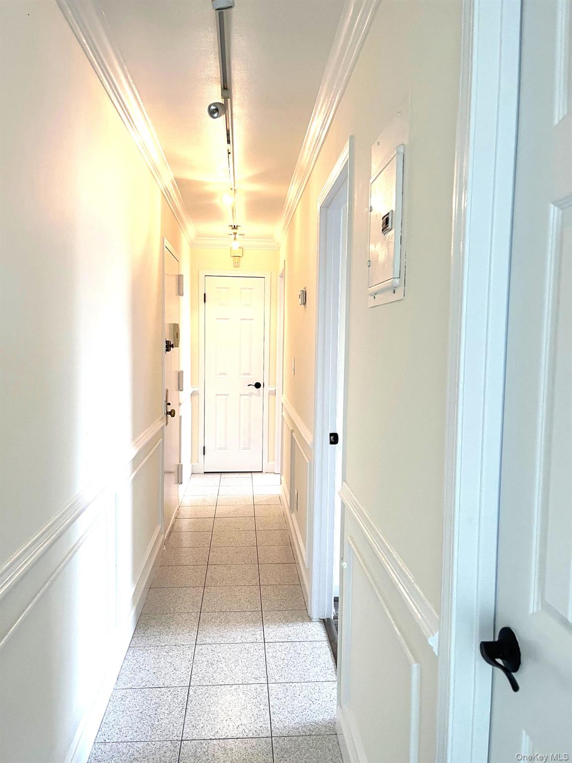 520 Ellsworth Avenue, Unit 2B Bronx, NY 10465 - Photo 10 of 21 Corridor with track lighting, a decorative wall, ornamental molding, and wainscoting