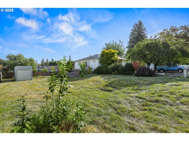 a backyard of a house with lots of green space