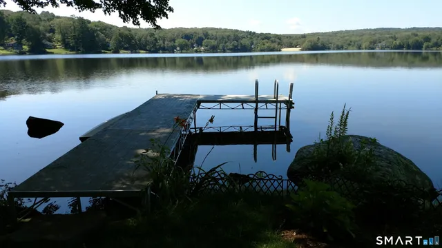 an aerial view of a house with lake view and a garden