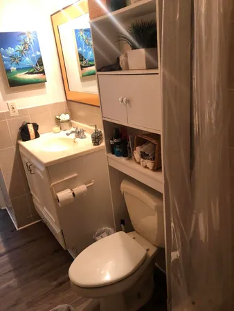 a bathroom with a toilet and a sink