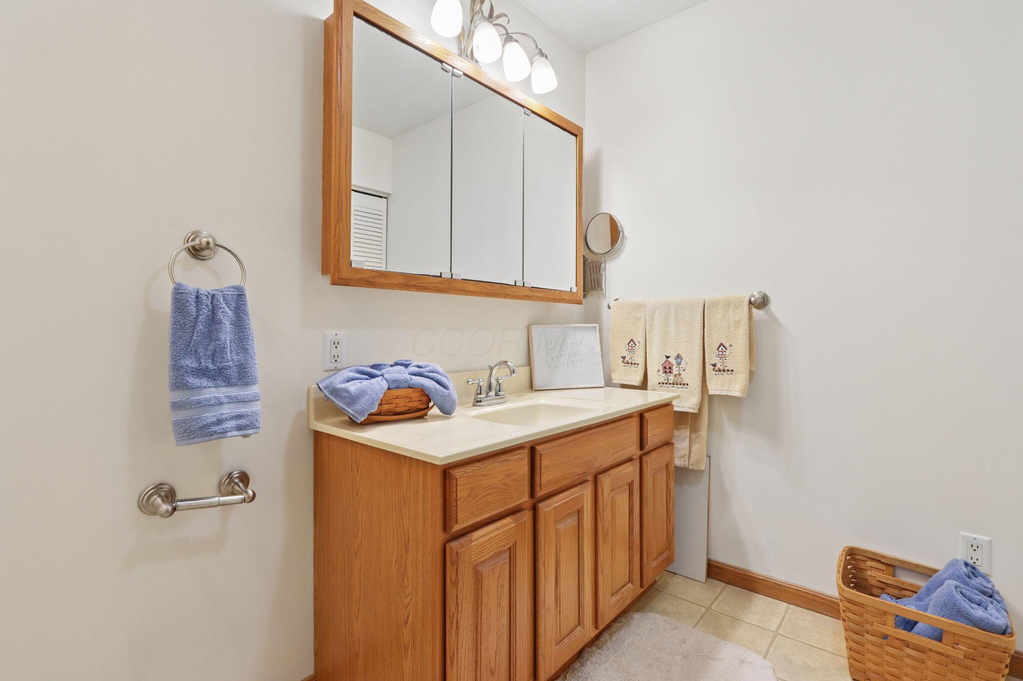 7115 Watkins Road Southwest Pataskala, OH 43062 - Photo 29 of 43 Large cabinet with white countertop and framed mirror cabinet