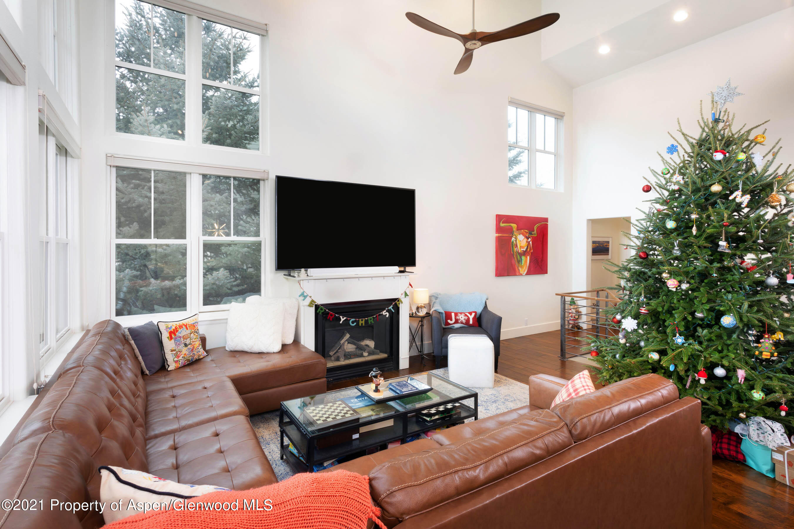 614 Evans Court Basalt, CO 81621 - Photo 9 of 34 a living room with furniture a flat screen tv and a fireplace