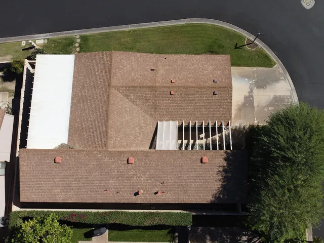 an aerial view of a house