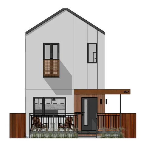 a front view of a house with stairs