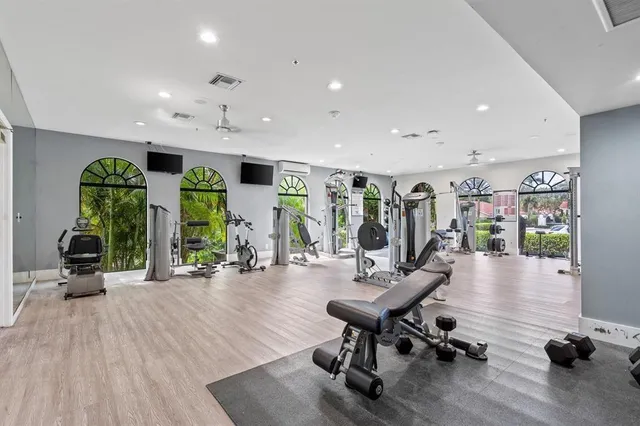 a view of a room with gym equipment