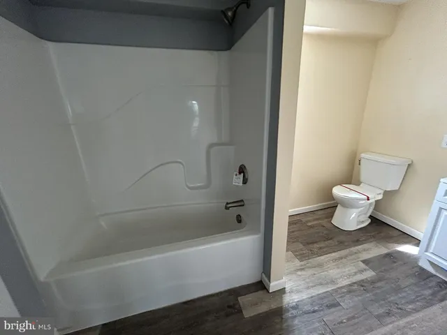 a bathroom with a toilet and a bathtub