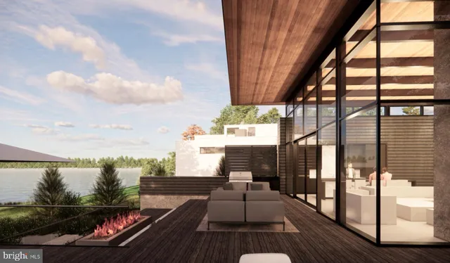 a view of balcony with couch and wooden floor