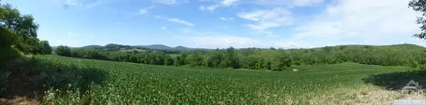 a view of a lush green outdoor space with a lake view