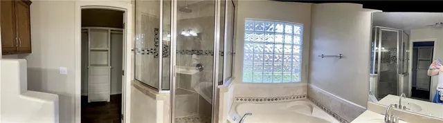 a bathroom with a bathtub