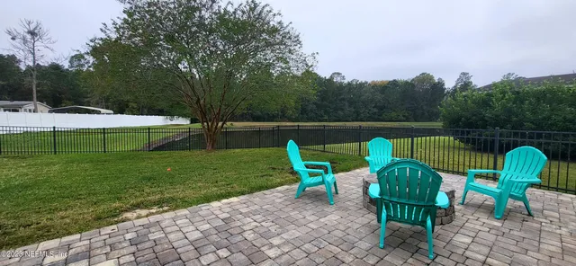 a view of a chairs and table in the garden