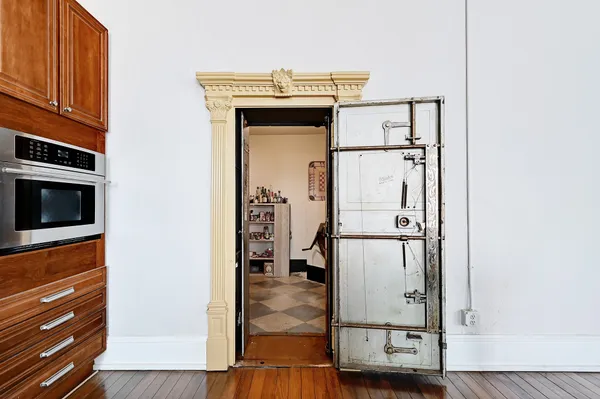 a view of a kitchen with utility and stainless steel appliances