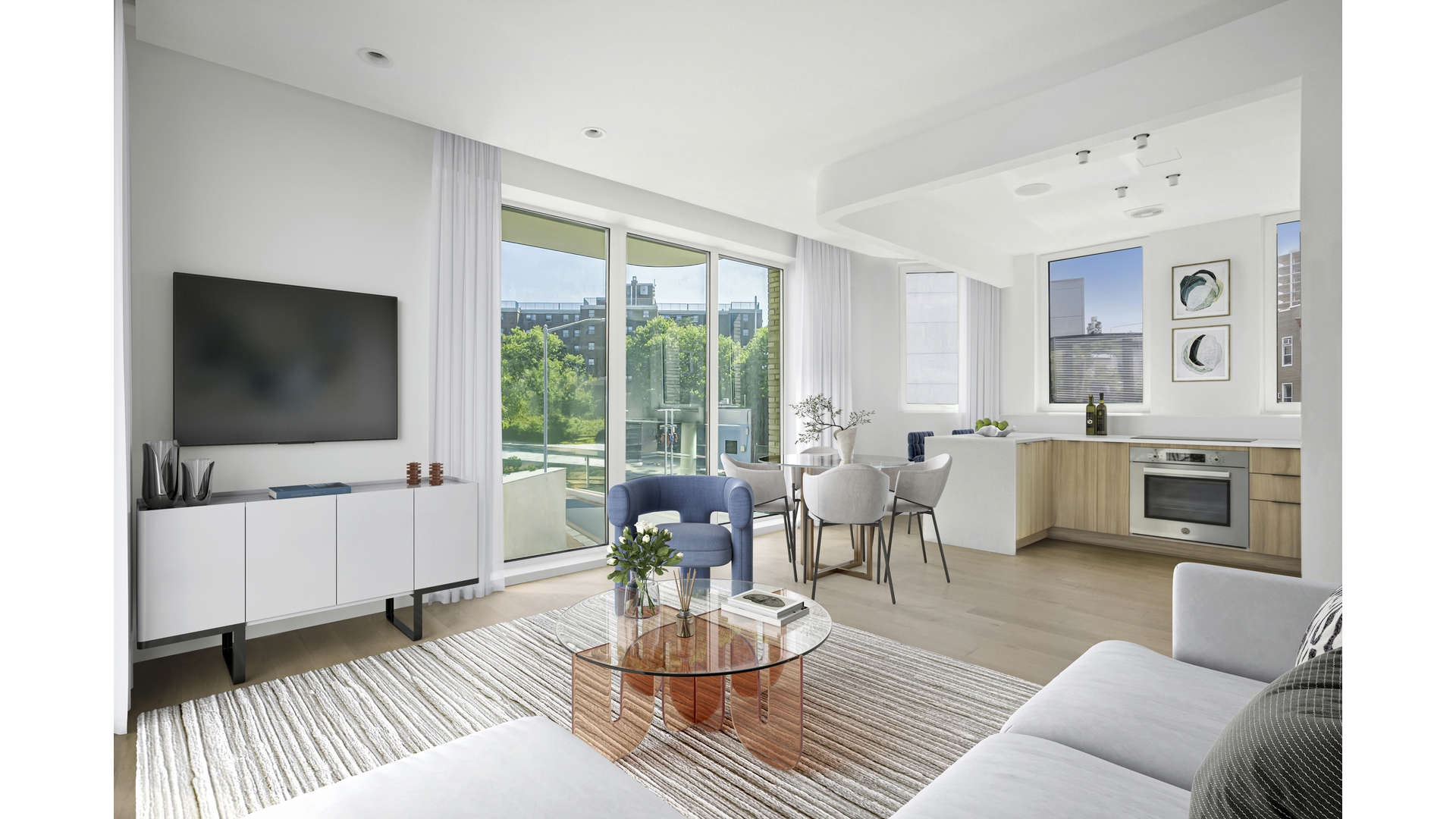 128 Woodpoint Road, Unit 2A Brooklyn, NY 11211 - Photo 2 of 15 a living room with furniture and a flat screen tv