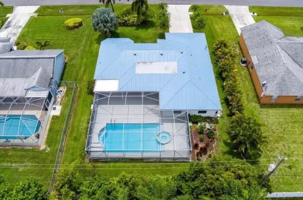 an aerial view of a house