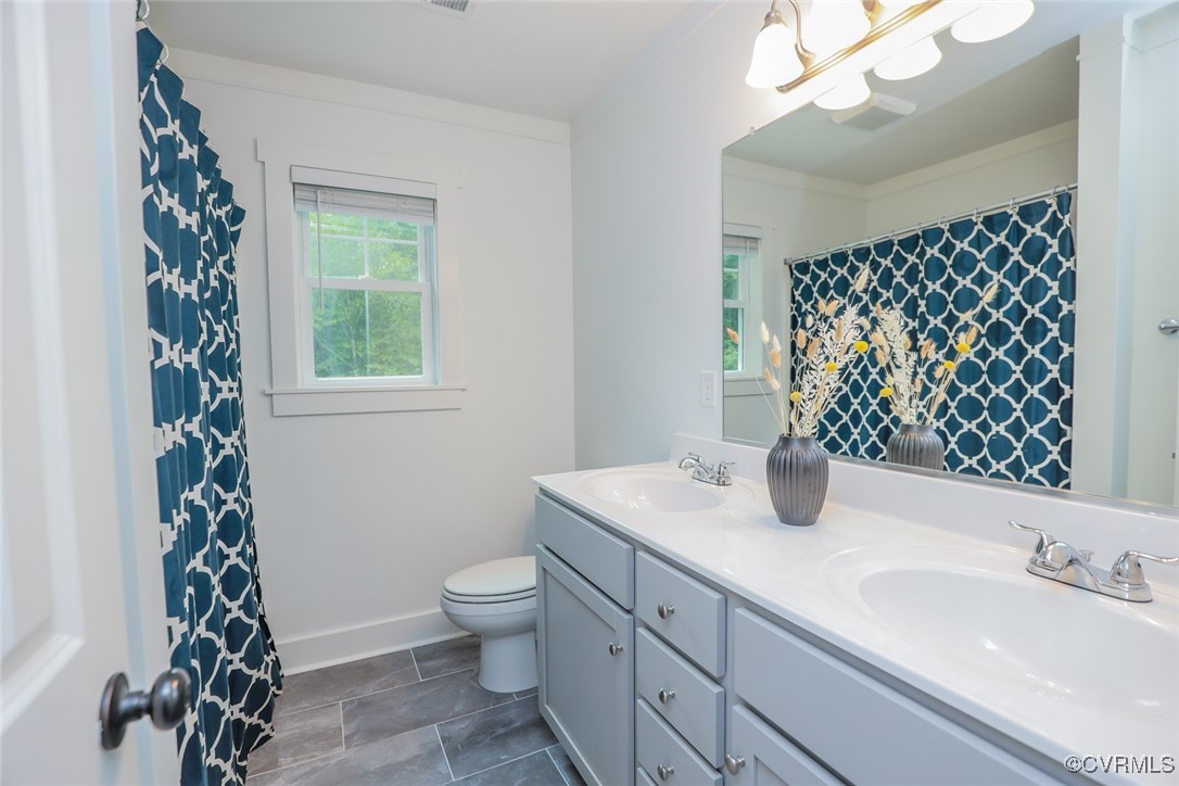 1113 Bradbury Road Moseley, VA 23120 - Photo 26 of 43 a bathroom with a sink a toilet and a mirror