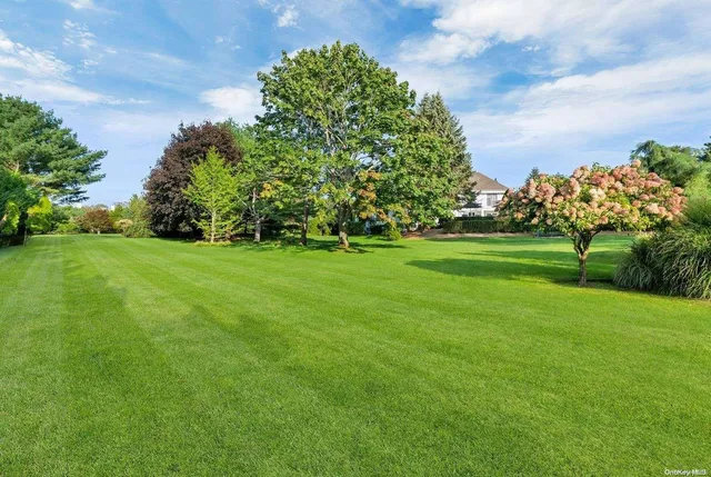 a view of a golf course with a garden