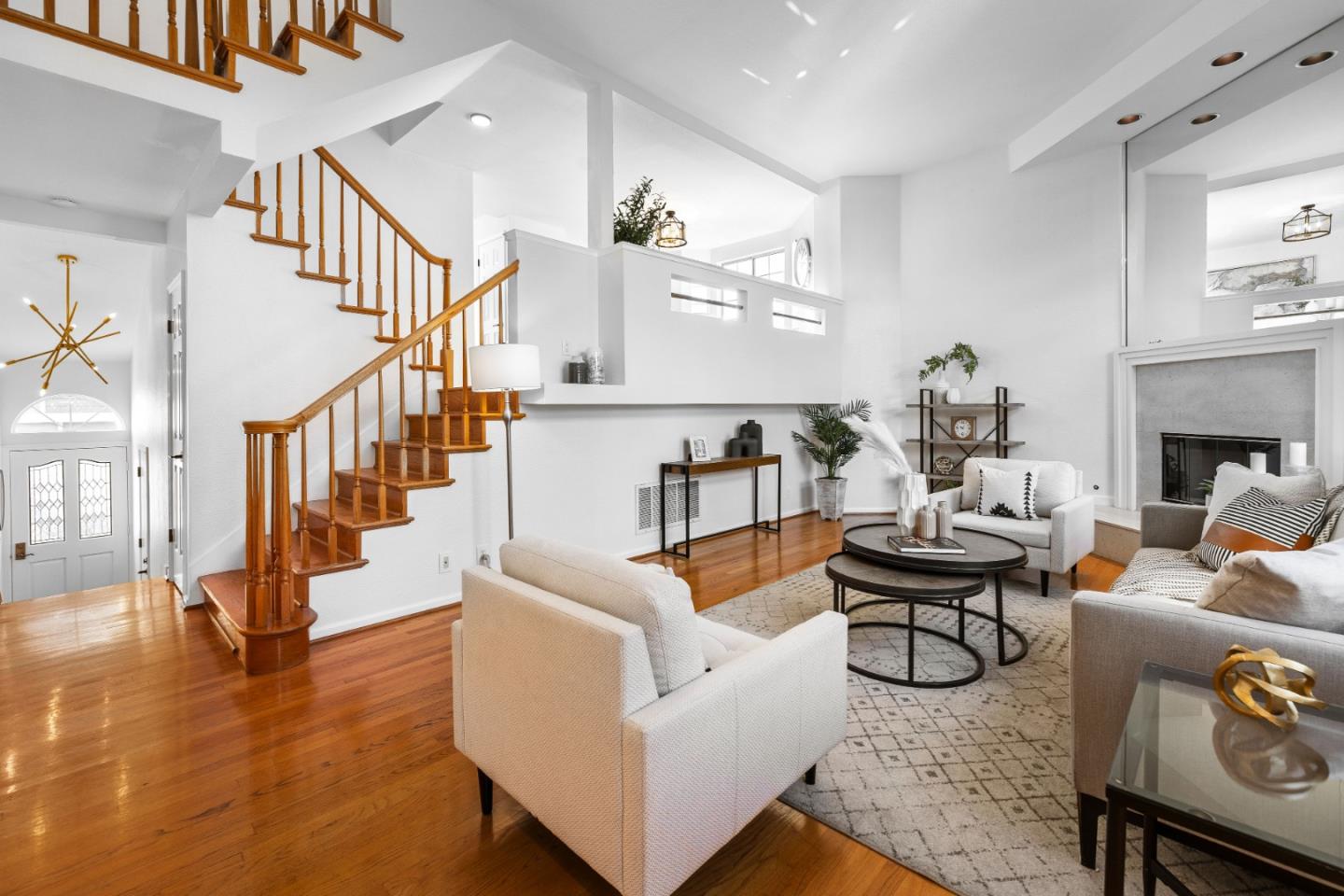 20659 Gardenside Circle Cupertino, CA 95014 - Photo 13 of 55 a living room with fireplace furniture and a wooden floor
