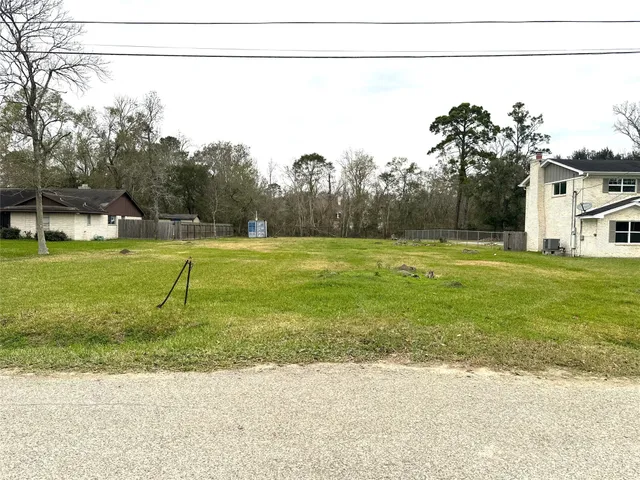 a view of a park with large trees