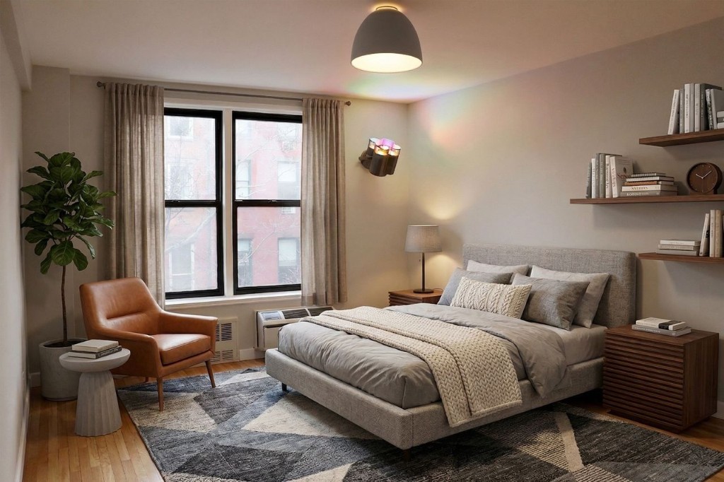 211 East 18th Street, Unit 2P Manhattan, NY 10003 - Photo 3 of 18 a bedroom with a bed and a large window