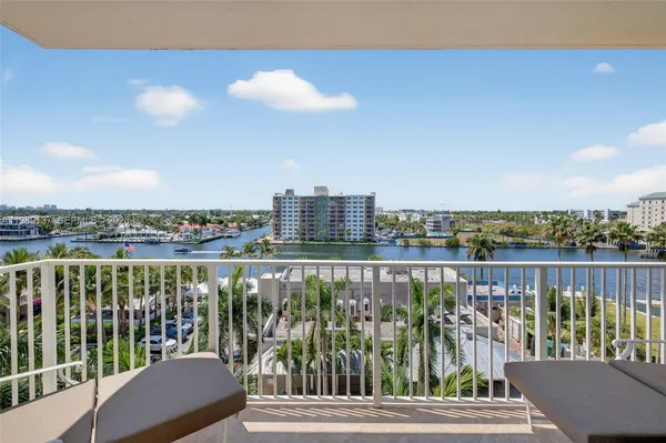 a view of a balcony with city view