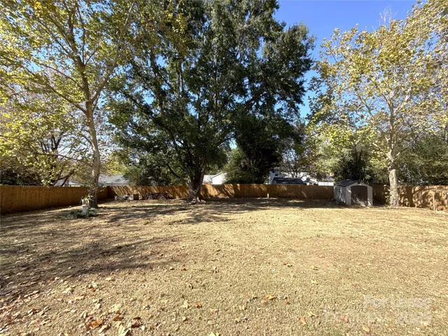 a view of a yard with trees