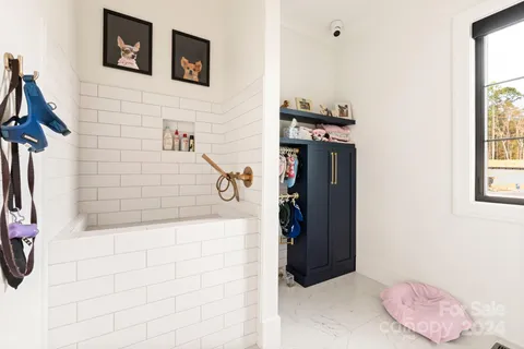 a bathroom with a bathtub