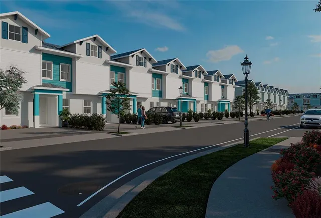 a front view of a building with street view