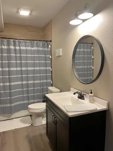a bathroom with a sink toilet and a mirror