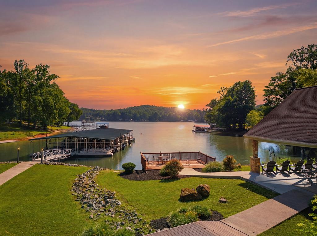 a view of a lake with a house in the background