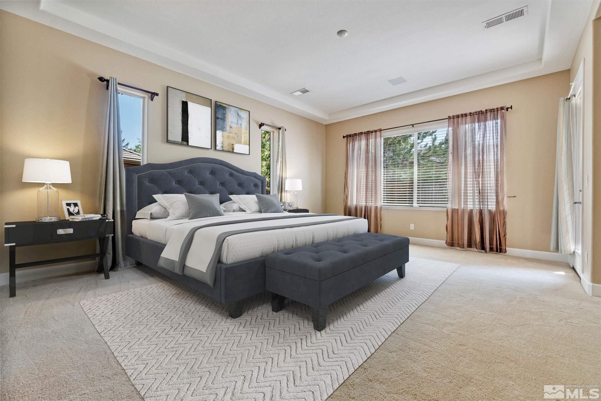 2630 Strathmore Court Reno, NV 89521 - Photo 14 of 40 a bedroom with a bed lamp and a large window
