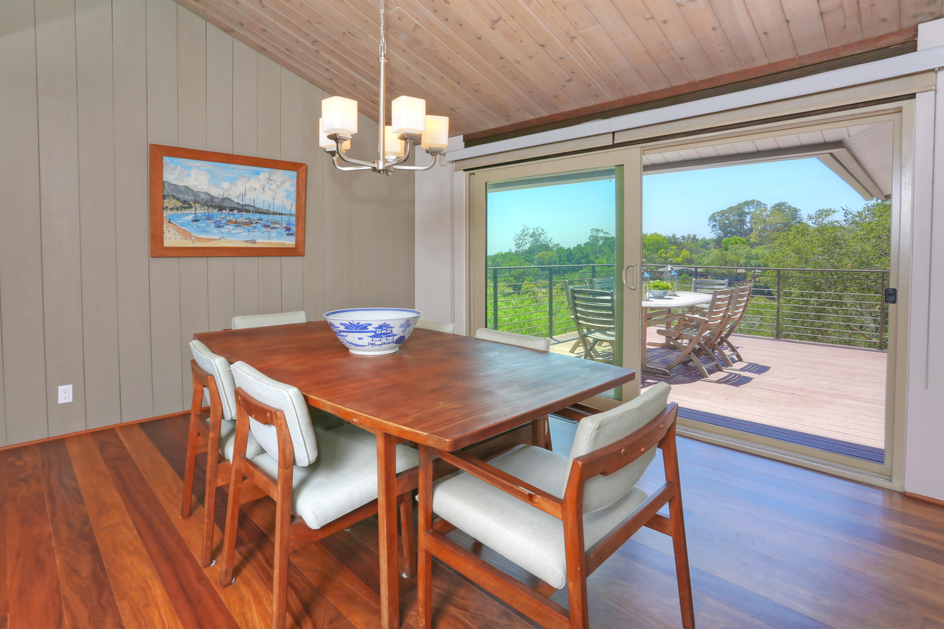 2261 Las Canoas Road Santa Barbara, CA 93105 - Photo 7 of 42 a view of a dining room with furniture a chandelier and wooden floor