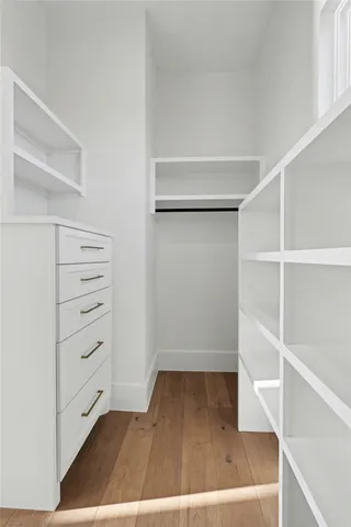 a view of walk in closet with empty racks