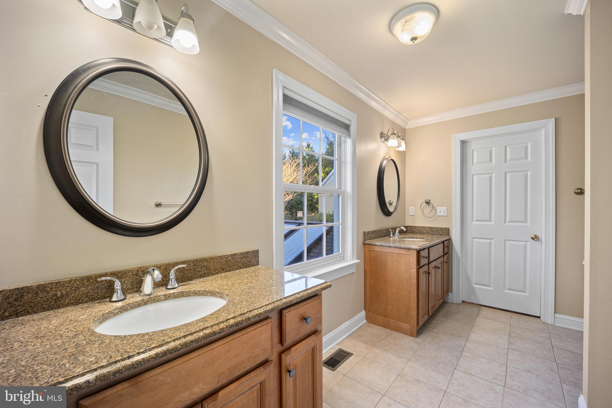 734 Northbrook Road Kennett Square, PA 19348 - Photo 70 of 89 a bathroom with a granite countertop double vanity sink and a mirror