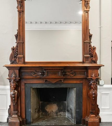 a close view of a fireplace in a room