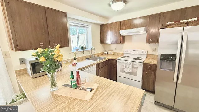 a view of a room with windows