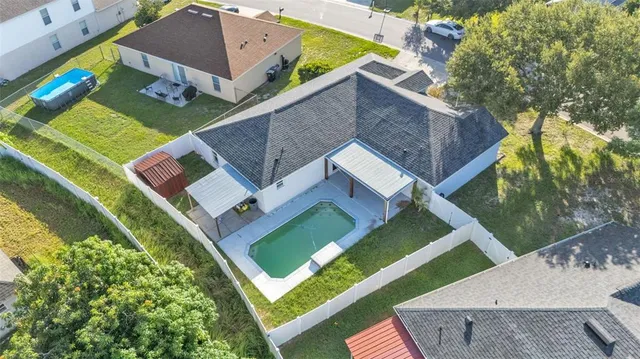 an aerial view of a house