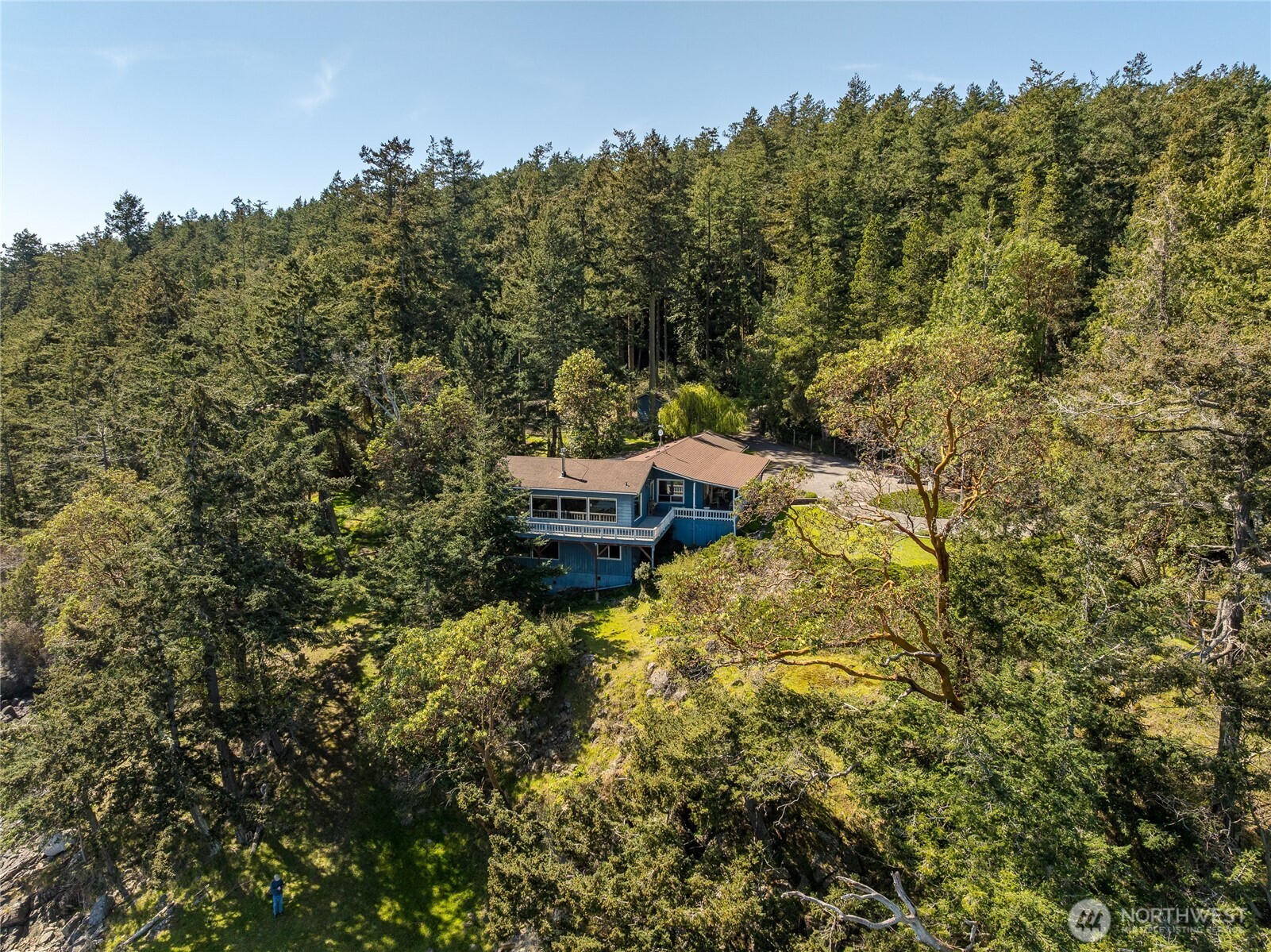 208 Tides End Road Lopez Island, WA 98261 - Photo 26 of 40 a backyard of a house with table and chairs