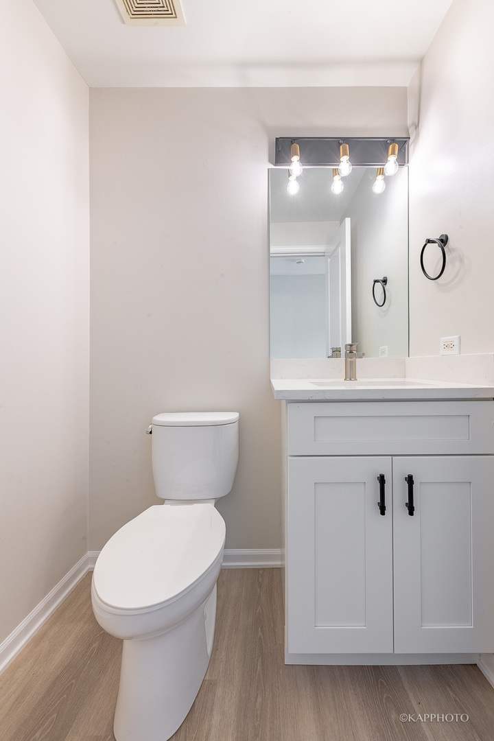 901 South Racine Avenue, Unit C Chicago, IL 60607 - Photo 13 of 39 a bathroom with a toilet a sink a vanity and mirror